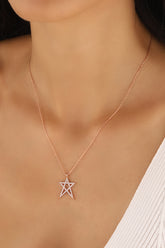 Star Silver Necklace with White Zircon Stone, Silver North Star Charm Necklace